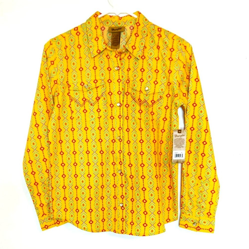 Wrangler Girls Yellow & Red Aztec Print Long Sleeve Button-Up Shirt XL